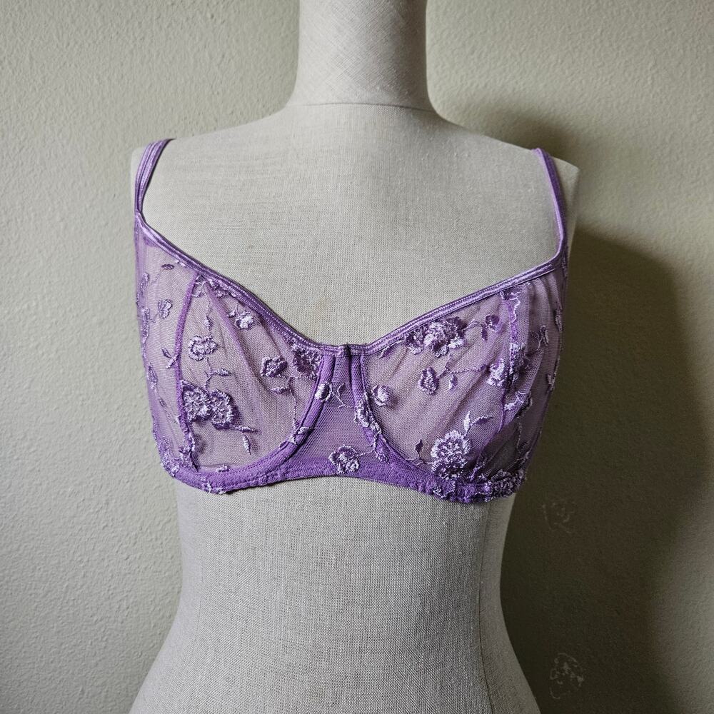 Victoria's Secret Y2K bra lilac sheer floral lace embroidery 34D